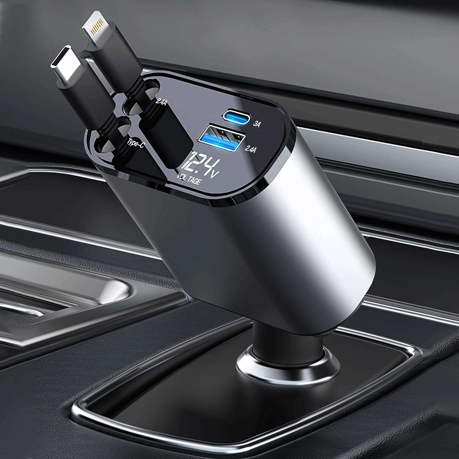 4-in-1 Retractable Car Mobile Charger