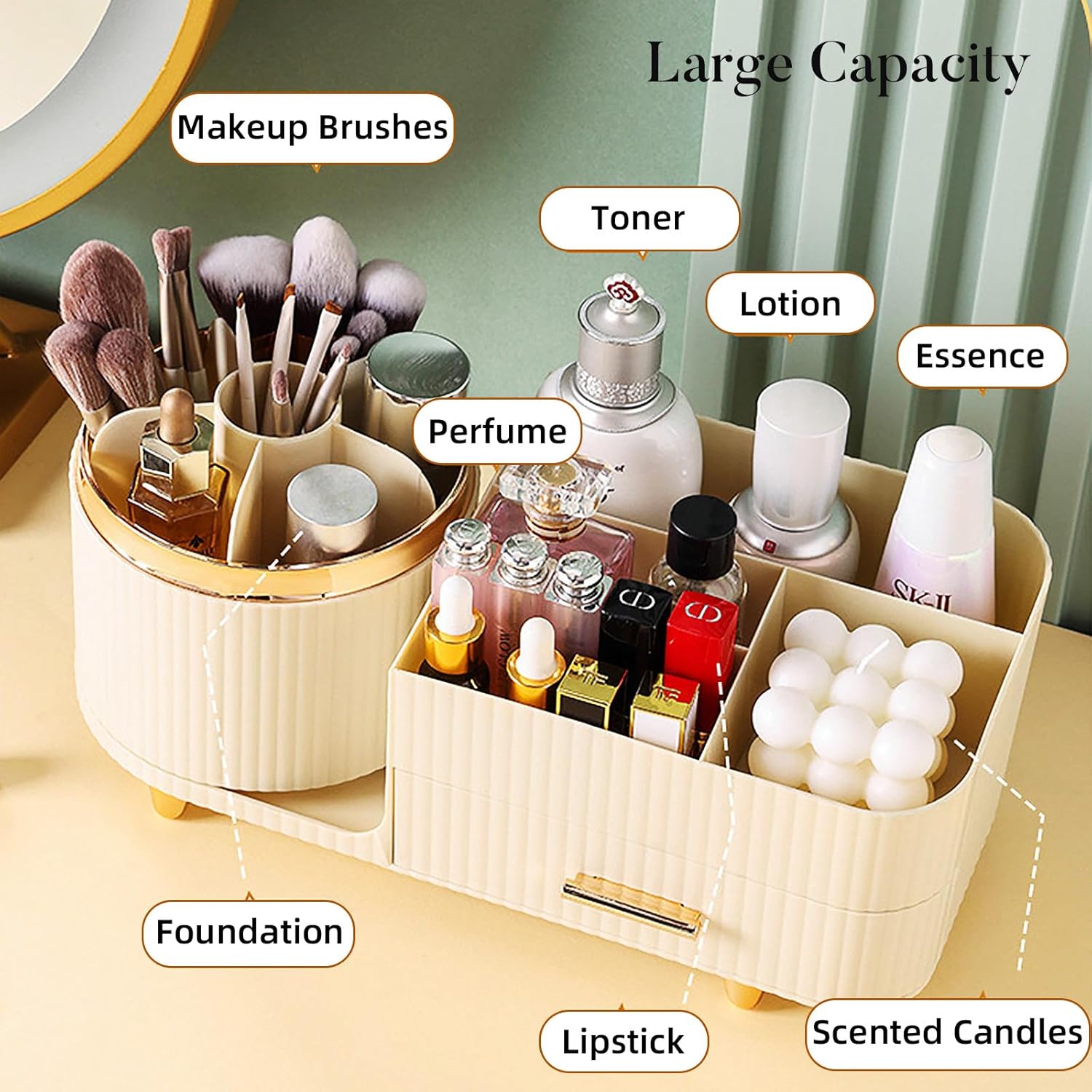 Vanity Desk Rotating Makeup Organizer