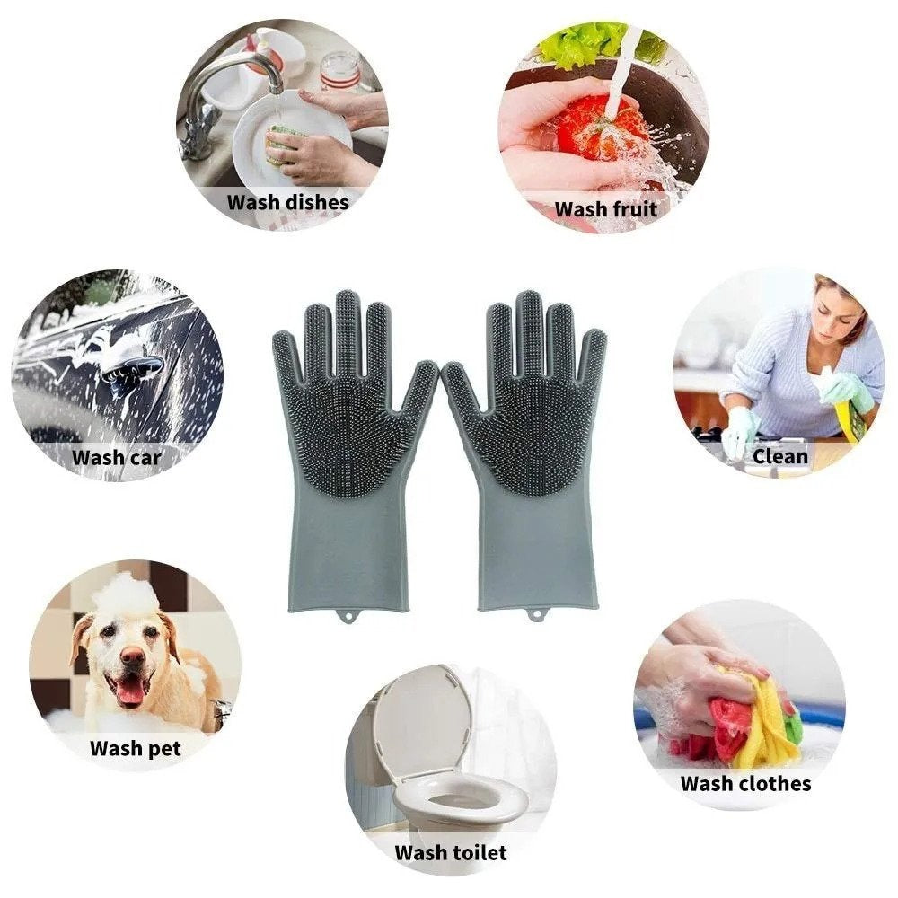 Reusable Silicone Magic Washing Gloves with Scrubber,