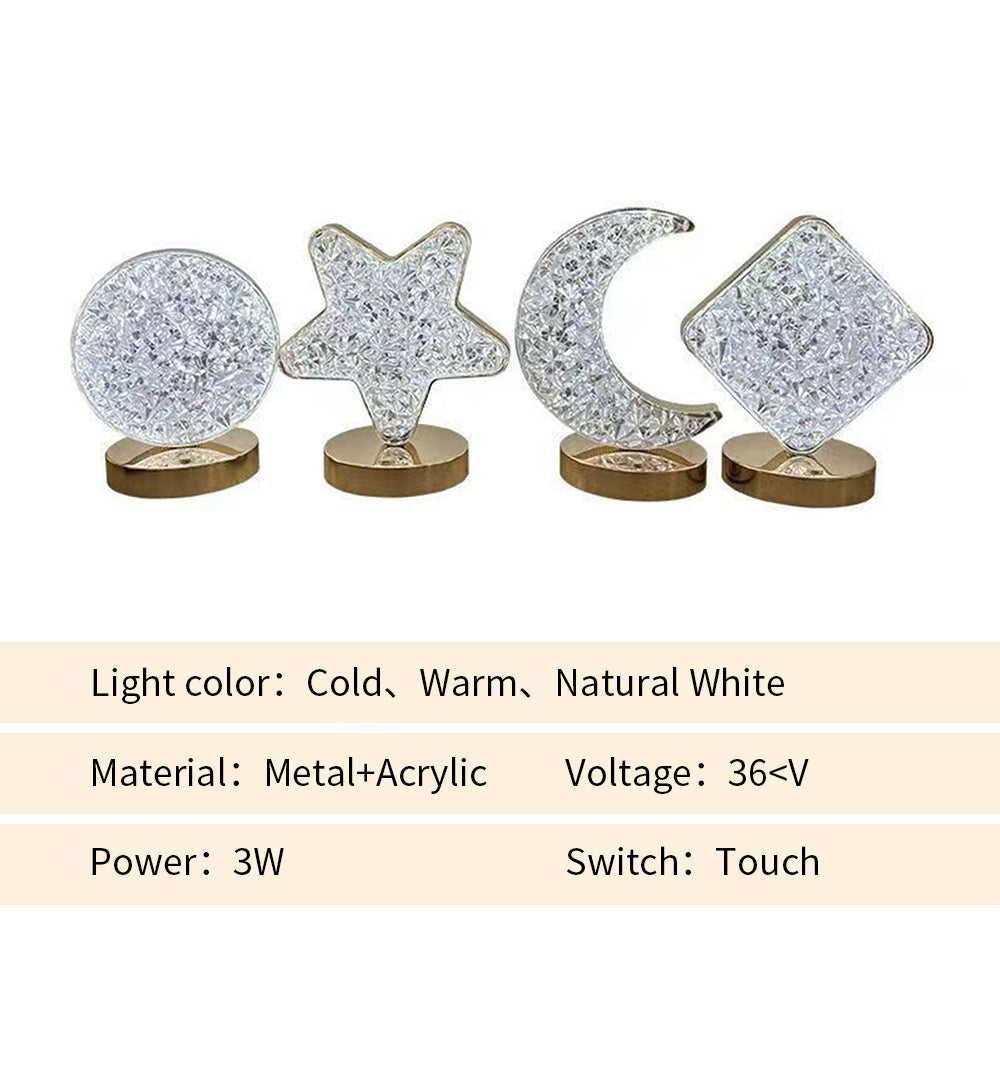 Crystal Touch Lamp Diamond Lamp Star And Moon Design Rechargeable Lamp