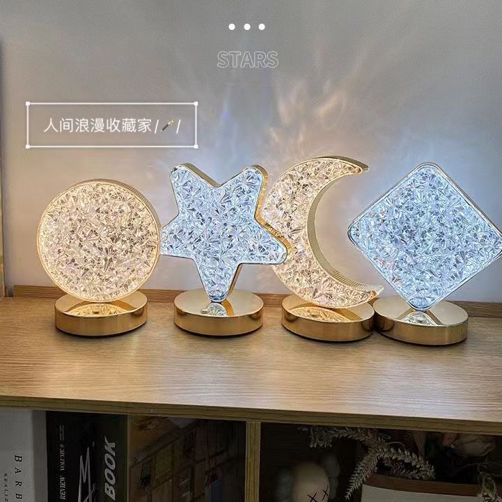 Crystal Touch Lamp Diamond Lamp Star And Moon Design Rechargeable Lamp