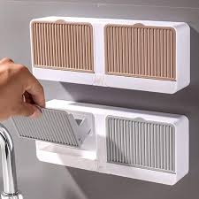 Creative Wall Mounted Soap Box with Lid Double Grids Soap Draining Rack Bathroom