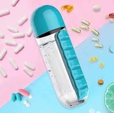 Daily Pill Box Organizer with Water Bottle