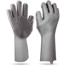 Reusable Silicone Magic Washing Gloves with Scrubber,