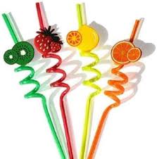 pack of 4 Reusable Fruit Shape Spiral Drinking Straw