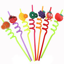 pack of 4 Reusable Fruit Shape Spiral Drinking Straw