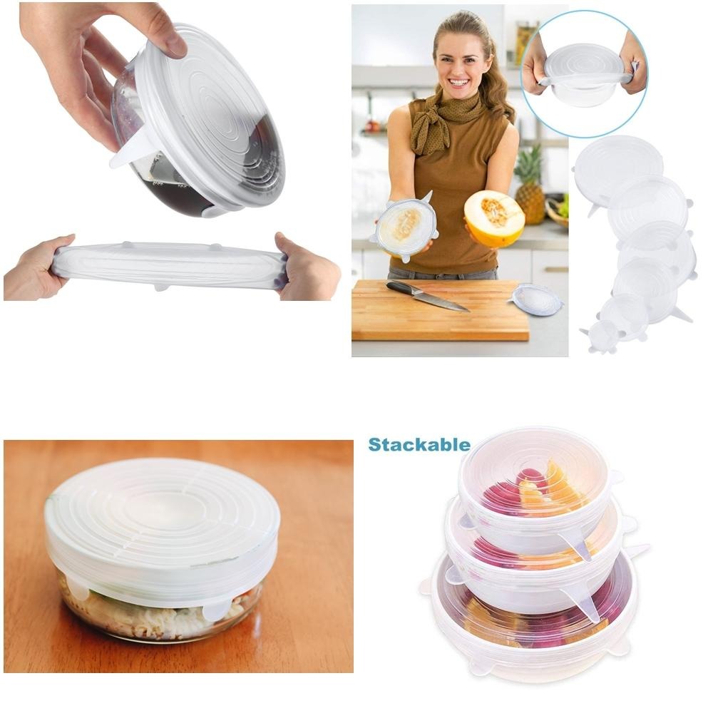6Pcs Kitchen Reusable Silicone  Vacuum Food Storage Bowl Cover