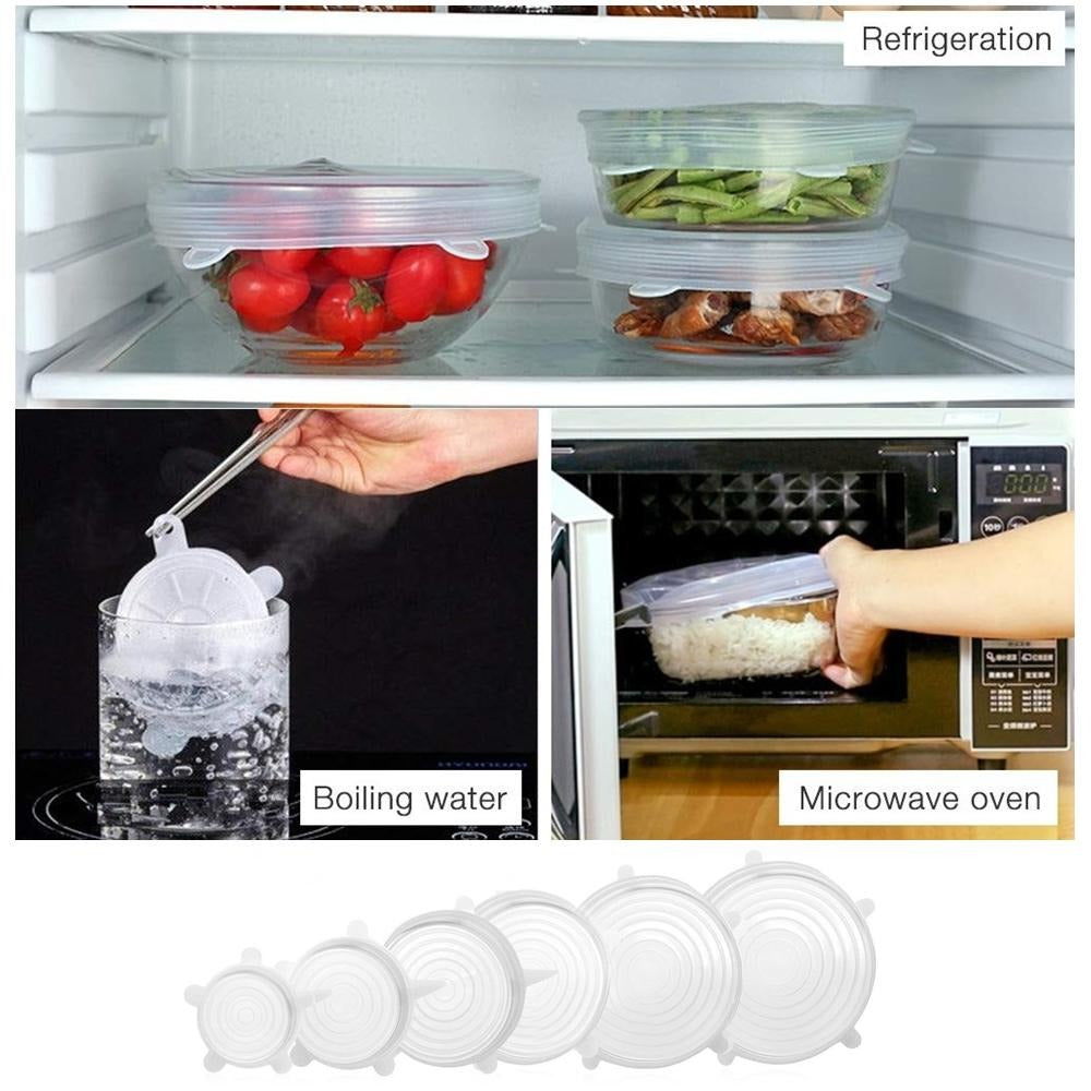 6Pcs Kitchen Reusable Silicone  Vacuum Food Storage Bowl Cover