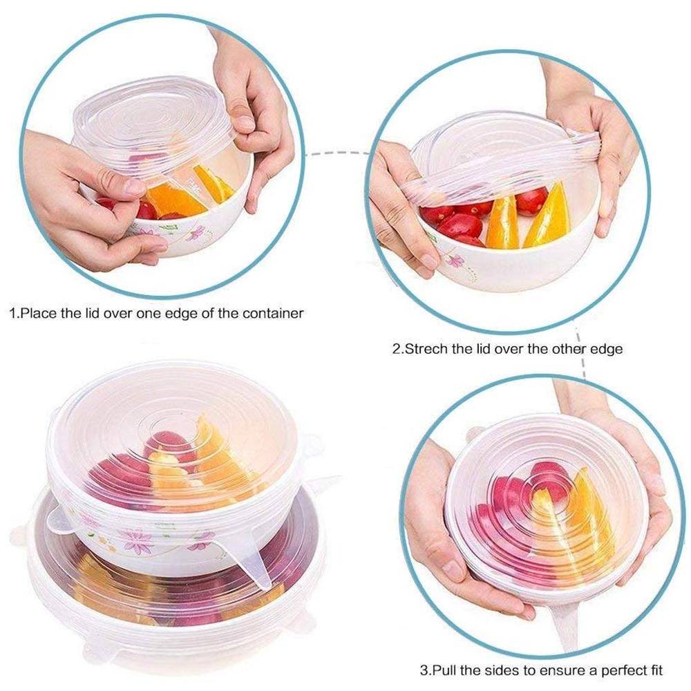 6Pcs Kitchen Reusable Silicone  Vacuum Food Storage Bowl Cover