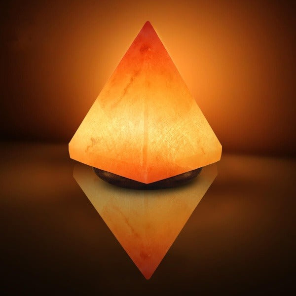 Crystal Rock Himalayan Salt Lamp Pyramid Shape with Wooden Base