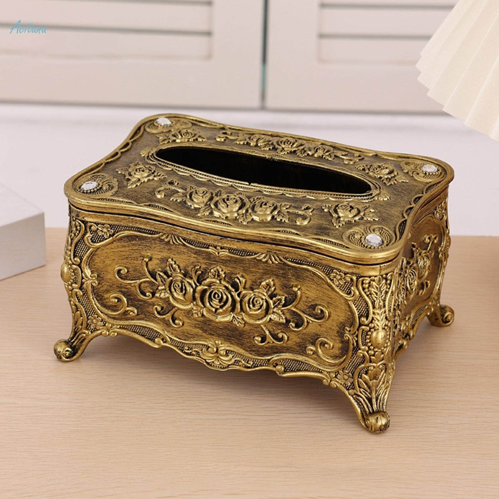 European Style Rose Tissue Box Cover, Napkin Dispenser, Elegant Design Storage Organizer,