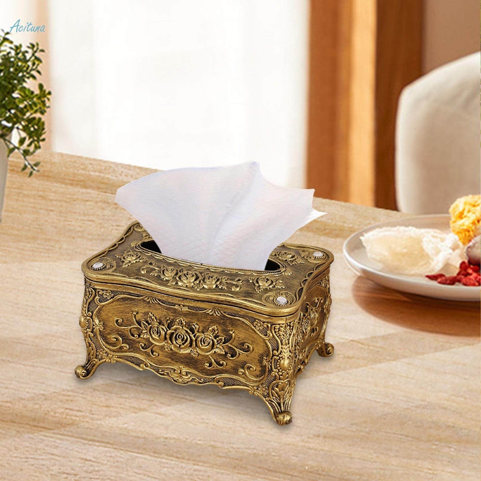 European Style Rose Tissue Box Cover, Napkin Dispenser, Elegant Design Storage Organizer,