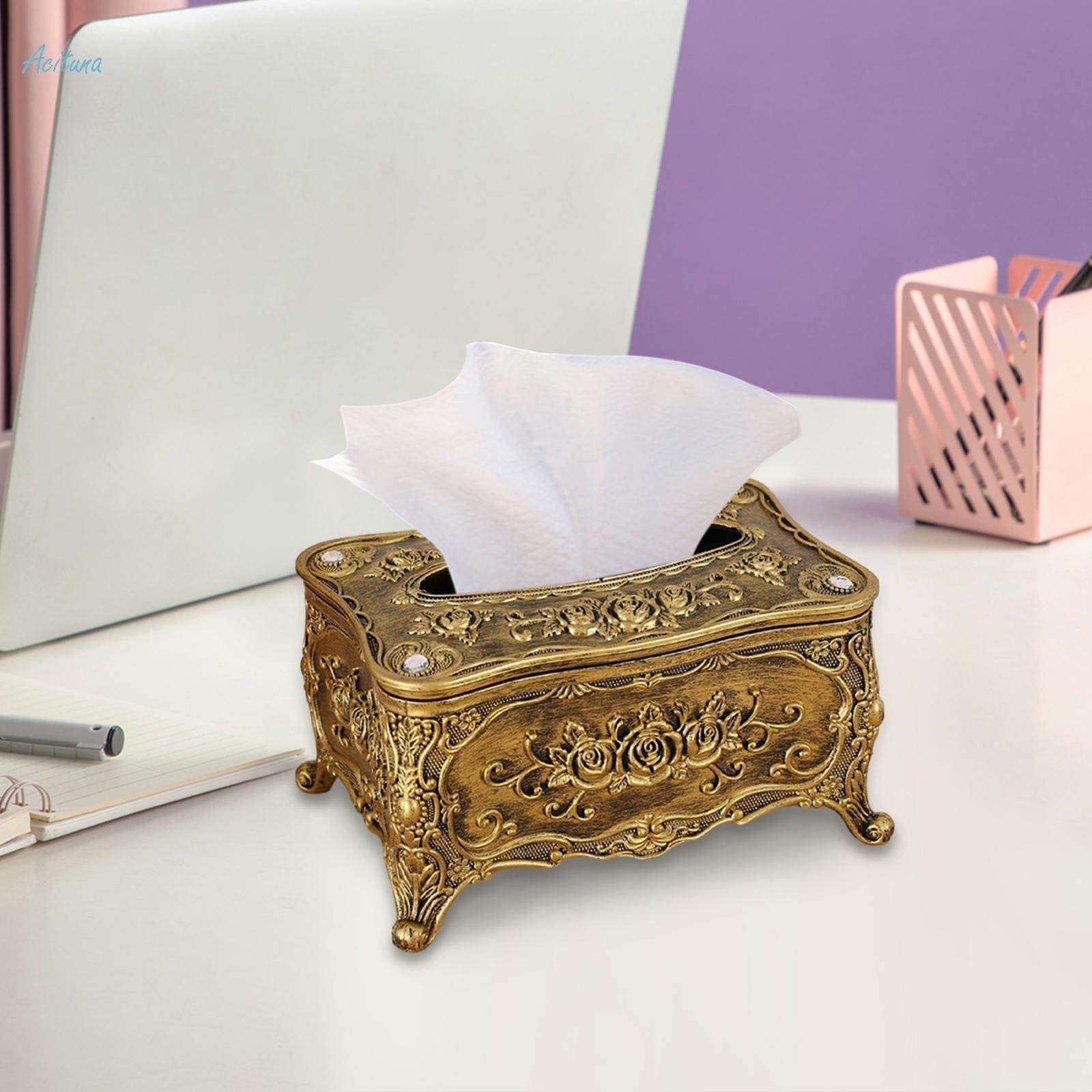 European Style Rose Tissue Box Cover, Napkin Dispenser, Elegant Design Storage Organizer,