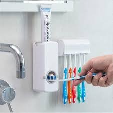 Wall-Mounted Toothpaste Dispenser with Covered Toothbrush Organizer