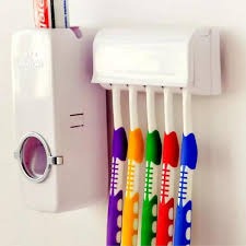 Wall-Mounted Toothpaste Dispenser with Covered Toothbrush Organizer