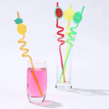 pack of 4 Reusable Fruit Shape Spiral Drinking Straw
